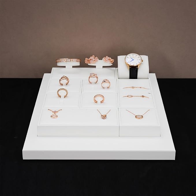 3 Slot Ring Stand PU Leather Rings Display Holder Rings Organizer White Jewelry Display Showcase
