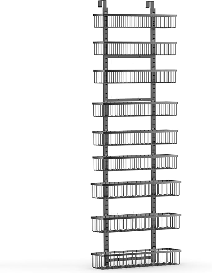 Moforoco 9-Tier Over The Door Pantry Organizer, Pantry Organization and Storage, Black Hanging Basket Wall Spice Rack Seasoning Shelves, Home & Kitchen Bedroom Bathroom House Essentials