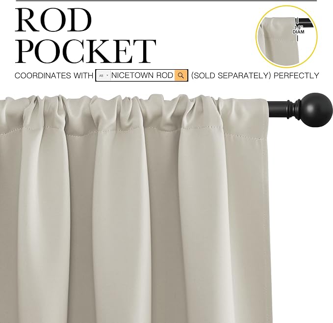 NICETOWN 2 Panels Blackout Curtains, Rod Pocket Window Curtains Room Darkning