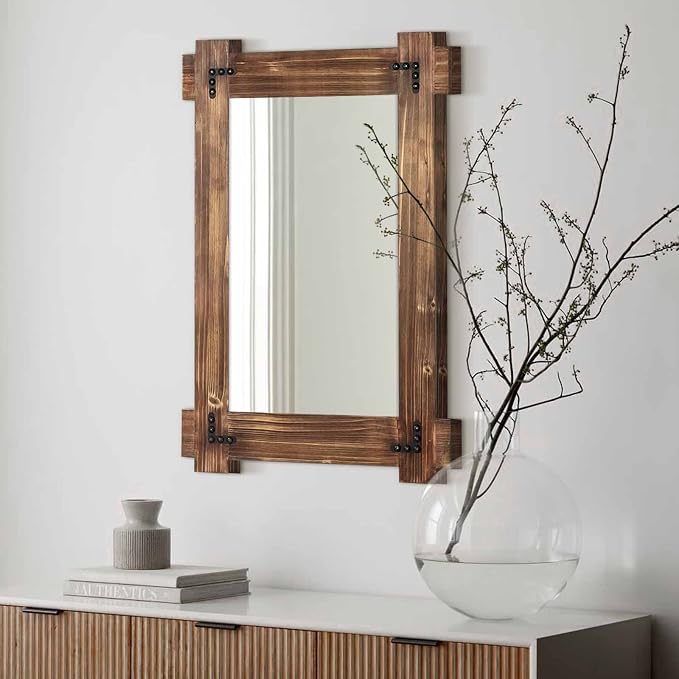 MeMoreCool Rustic Wood Mirror for Bathroom, Farmhouse Wall Mounted Vanity Mirror