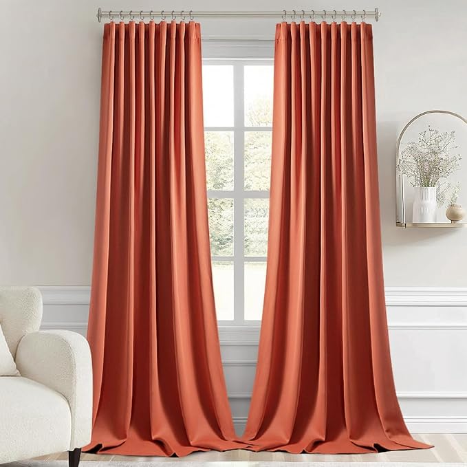 MIULEE Back Tab Burnt Orange Blackout Curtains 102 Inch Long 2 Panels Set