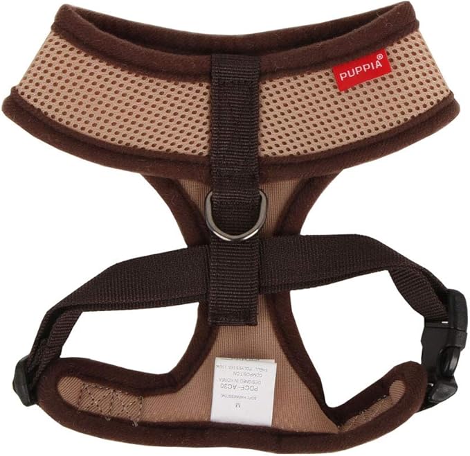 Puppia Soft Dog Harness No Choke Over-The-Head Triple Layered Breathable Mesh Adjustable Chest Belt and Quick-Release Buckle, Beige, Small (Pack of 2)