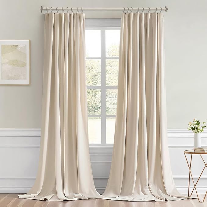MIULEE Back Tab Cream Beige Curtains 102 Inch Long 2 Panels Set