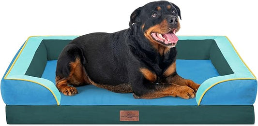 Comfort Expression Orthopedic Dog Bed for Extra Large Dogs 45x35 Inch, Waterproof Egg Crate Foam XL Pet Bed with Removable Bolsters, Dog Couch with Washable Cover & Non-Slip Bottom, Dallas