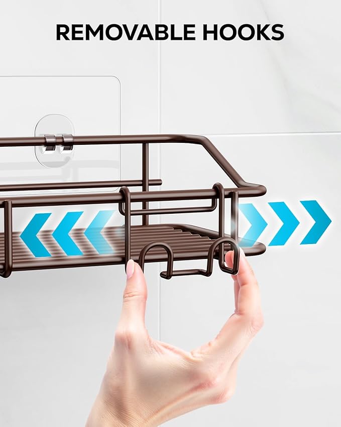 Nieifi Shower Caddy Shelf Storage Rack Adhesive Without Drilling Stainless Steel with Hooks for Washroom, Lavatory, Restroom, Toilet, Bathroom, Kitchen - 2 Pack Bronze