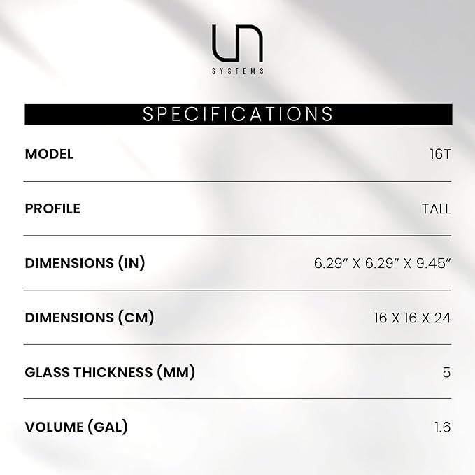 Ultum Nature Systems Ultra Clear Rimless Aquarium - Low Iron Glass Fish Tank with 45° Mitered Edges, 5mm-12mm Thick, Leveling Mat Included (16T, Tall, 1.6 Gallon)