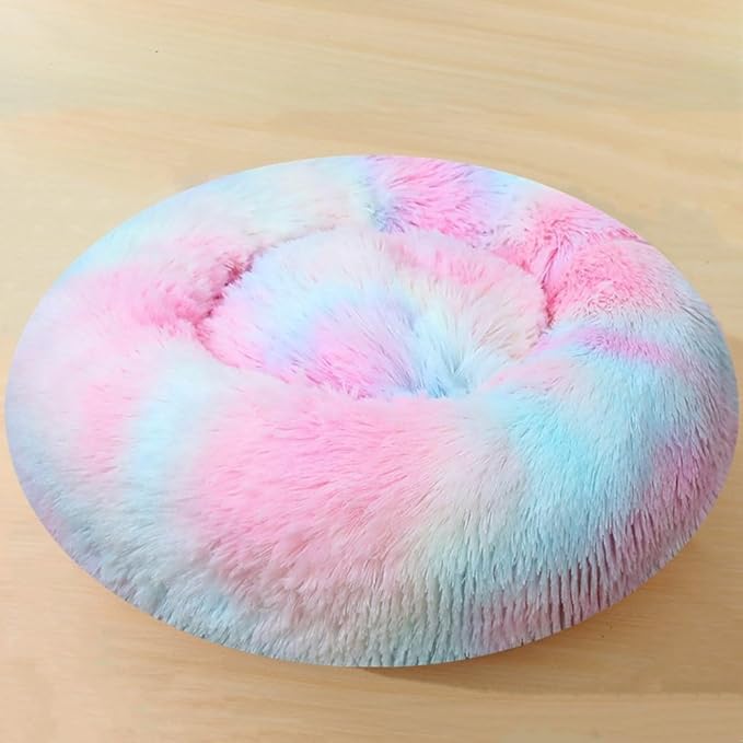 Calming Donut Dog & Cat Bed, 36 Inch Round Fluffy Dog Beds for Small Medium Large Dogs and Cats Anti-Anxiety, Puppy Bed, Washable Round Cozy Soft Pet Bed (Multi Color)