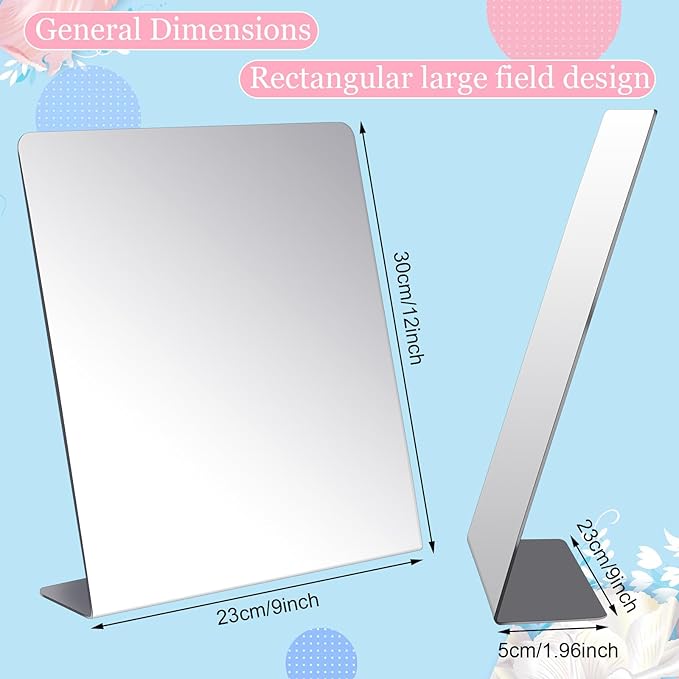 Amyhill 4 Pcs Counter Top Mirror Freestanding Mirror Single Sided Acrylic Desk Glass for Tabletop Bedroom Office Bathroom Home Dorm (9 x 10 Inch)