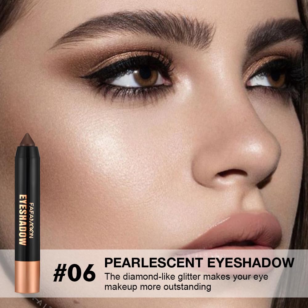 Monochrome Cream Glitter-Shimmer Eye Shadow Stick Palette makeup | 2-in-1 Eyeshadow & Eyeliner Pencil for Women | Waterproof, Vegan & Cruelty-Free | Sombras Para Ojos | 06 Shimmer Dark Brown