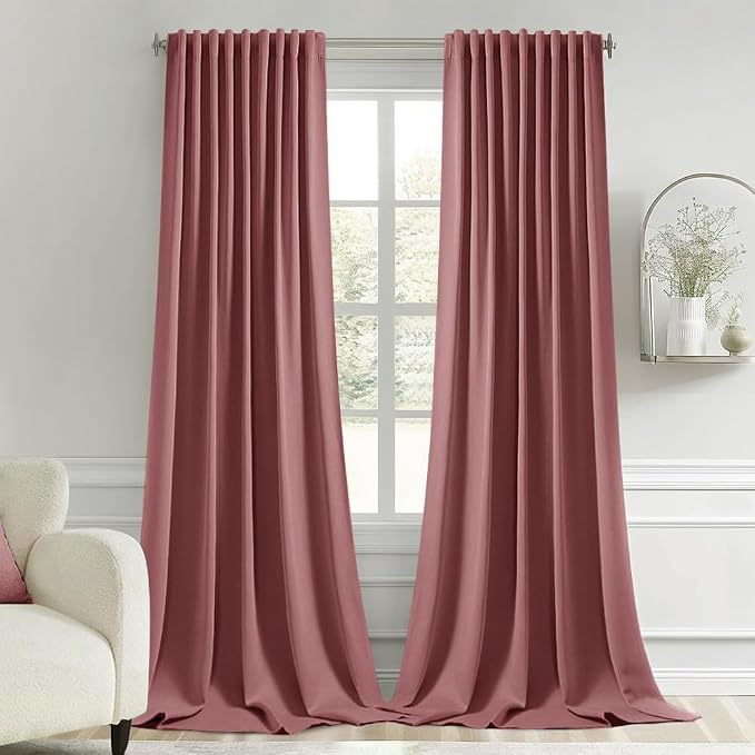 MIULEE Dusty Rose Back Tab Blackout Curtains 120 Inch Long 2 Panels Set