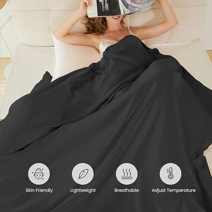 THXSILK 100% Pure Mulberry Silk Duvet Cover Set 3 Piece, 6A+ Grade Luxury Soft Bedding Silk Sheets for Hair and Skin, 1 Pcs Duvet/Quilt/Comforter Cover with 2 Zippered Pillowcases (Black, Cal. King)