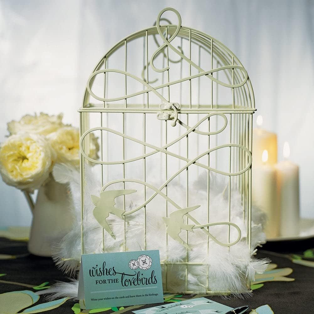 WEDDINGSTAR Ivory Modern Decorative Birdcage Wishing Well with Birds in Flight, 10" x 8" x 16 3/8" Tall (9117-79)