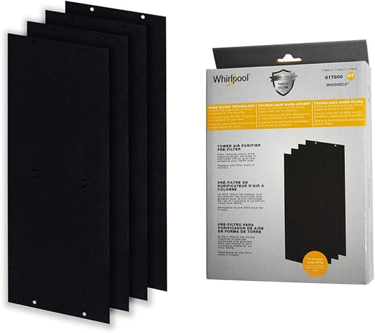 Whirlpool 817800 Genuine Charcoal Pre-Filter - Whishield Anti-Microbial Activated - Replacement Fit Air Purifier Portable Tower WPT80, Large - 4 Pack