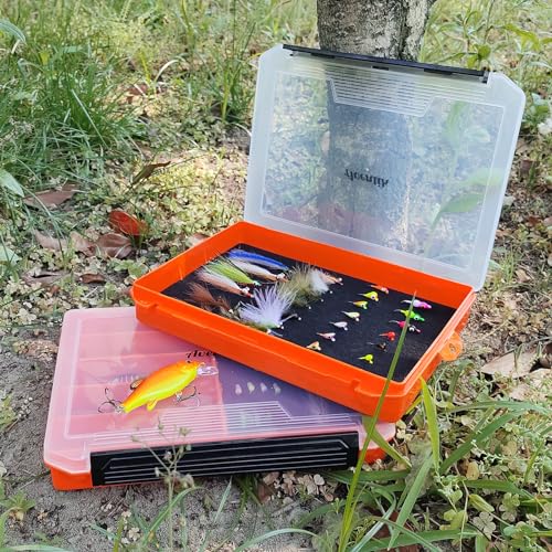 Aventik Fishing Tackle Box Slit Foam Case Jig Box Head Hooks Spinners Spoons Storage Tackle Tray (Orange-3502lure box) - style: Orange-3502lure box(2)