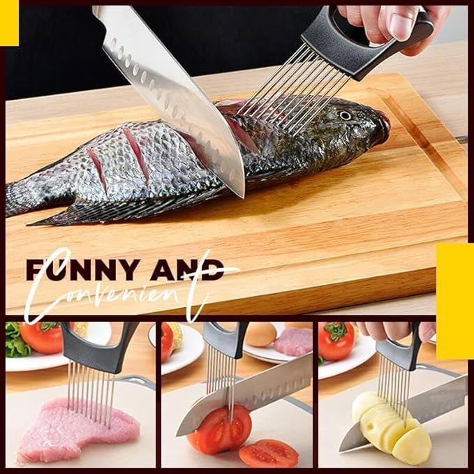 3PCS Stainless Steel Onion Slice Holder, 2024 New Onion Holder for Slicing, ultifunctional Fruit Egg Slicer Onion Pin Slicer Loose Meat Pin, Kitchen Chopper Slicing Tool for Onion Potato Lemon