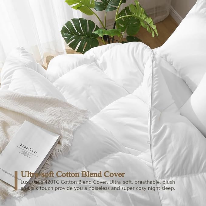 DWR Heavyweight Down Feather Fibers Comforter Spuer King, Ultra-Soft Cotton Blend Fabric, High Fill-Power Overfilled Winter Warm Hotel Duvet Insert for Cold Weather/Sleeper (120x120, White)