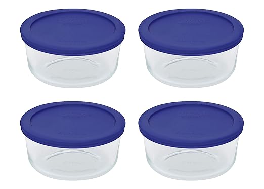 Pyrex 7201 4 Cup Glass Bowls & 7201-PC Cadet Blue Food Storage Replacement Lids (4-Pack) - Made in USA