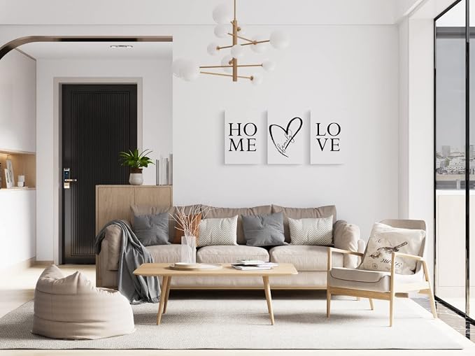 GUBIYU Home Love Wall Decor Set of 3 Prints Modern Black and White Wall Art