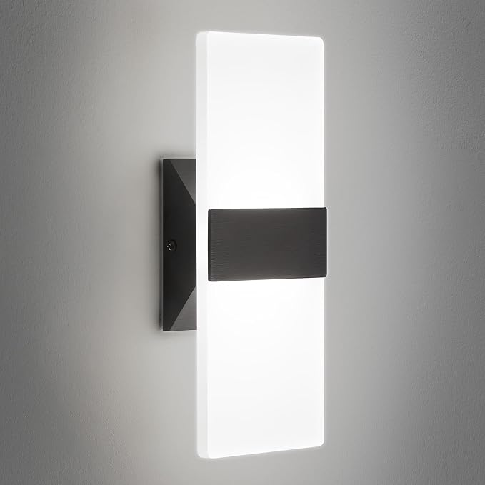 12 Inch Modern Black LED Wall Sconce, Indoor Dimmable Wall Lights, 12W