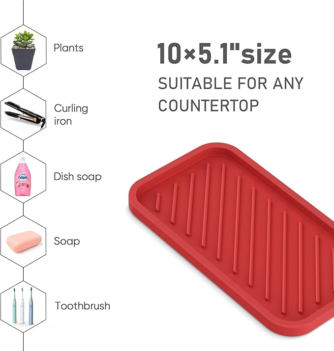 EG-SIPRO Silicone Sponge Holder, Large 10" Kitchen Sink Organizer Tray, Sponge Caddy for Bathroom Counter, Dish Soap for Scrubber, Soap Dispenser, Scouring Pad