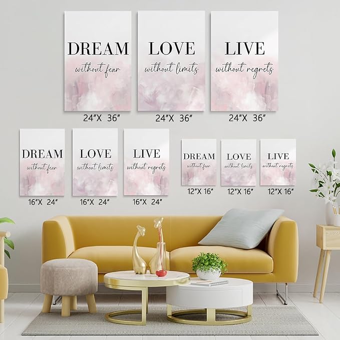 GUBIYU Love Decor for Bedroom Dream Live Quotes Posters Prints Set of 3 Pink