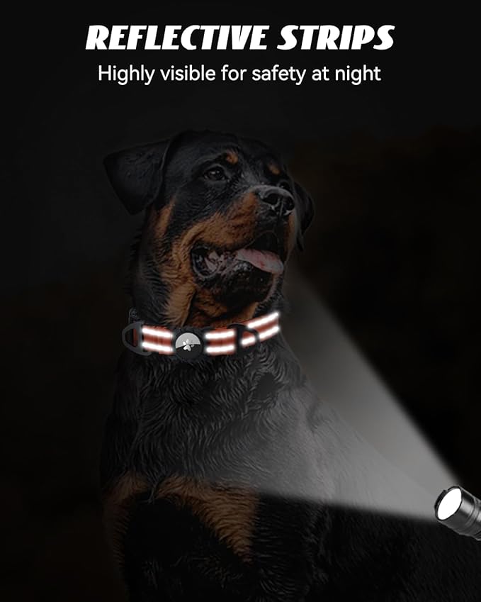 Joytale Airtag Dog Collar, Reflective Pet Collar with Waterproof AirTag Holder, Dual D-Rings, Soft Padded Adjustable for Medium Dogs, Orange, M