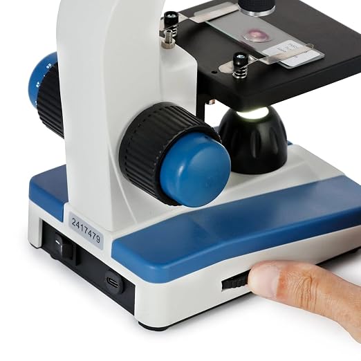 AmScope M150C-PS25-WM Compound Monocular Microscope, WF10x and WF25x | 40X-1000X Magnification Range Compound Biological Microscope Built-In LED Illumination Brightfield Imaging Built-In