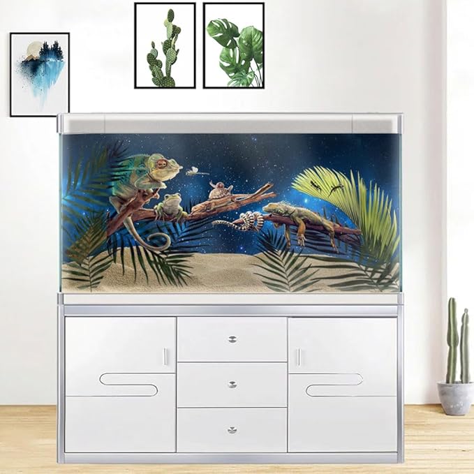 36X24IN Starry Aquarium Background, Art Starry Fish Tank Decorations Background, with 8 EVA Double-Sided Tape