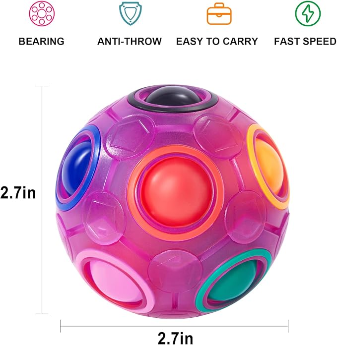 Magic Rainbow Puzzle Ball, Fidget Ball Puzzle Brain Teaser Fidget Toy for Boys & Girls- Birthday Party Easter Valentines Christmas Stocking Stuffers for Kids Teen & Adults(Purple)