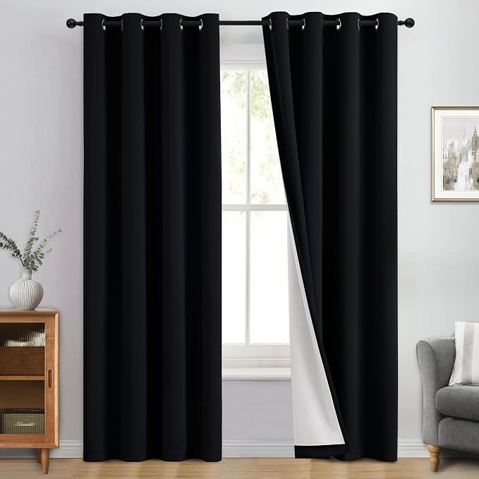 Yakamok 100% Blackout Curtain Panels 84 inches Cold and Light Blocking Drapes