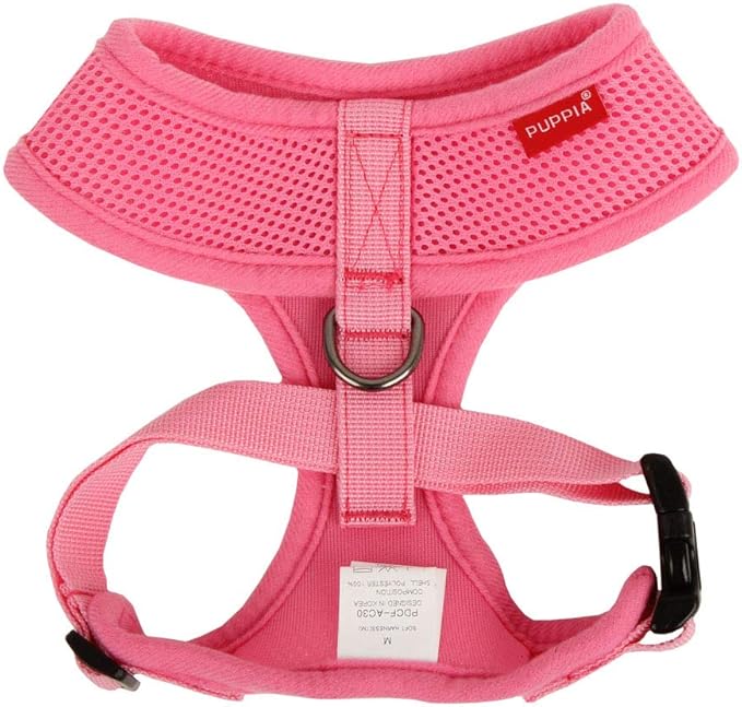 Puppia Soft Dog Harness No Choke Over-The-Head Triple Layered Breathable Mesh Adjustable Chest Belt and Quick-Release Buckle, Pink, XX-Large