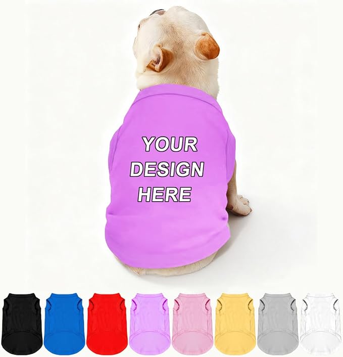 Custom Dog Clothes Shirts for Small Large Dogs Breathable Pet Shirt Customized Image Text Sleeveless Tank Tops for Puppy Cats Customize Pets Apparel Gifts, Light-Purple, 5XL