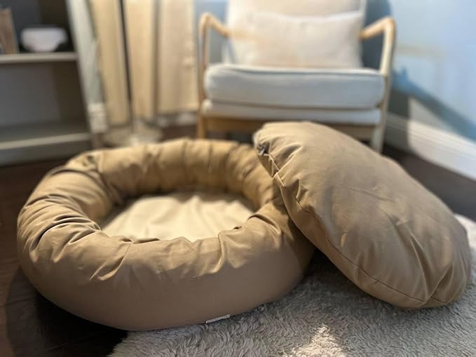 Organic Cotton Canvas Dog Bed: Removable Cover, Natural Fill - Made in USA (Tan, X Small 18" x 6" inches)