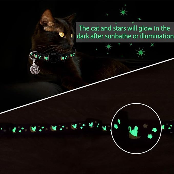 2Pcs Breakaway Cats Collars Cat Collars for Boy & Girl Cats Adjustable Kitten Collars with Bell,Black+Teal,8"-13.1"