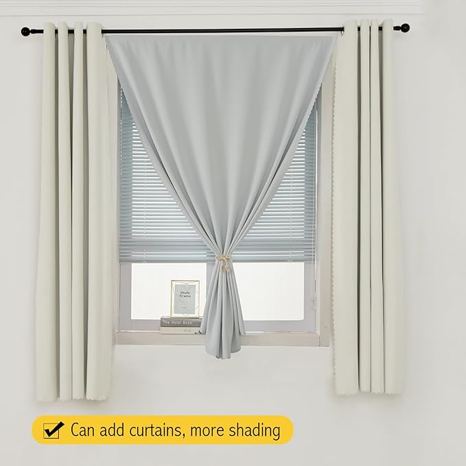 self Adhesive Curtains Portable Blackout Curtain Simple and Easy to Install Bedroom Window Thermal Lnsulated Kitchen Room Darkening Black Small Drapes, 47" W X 59" L, White, 1 Panel