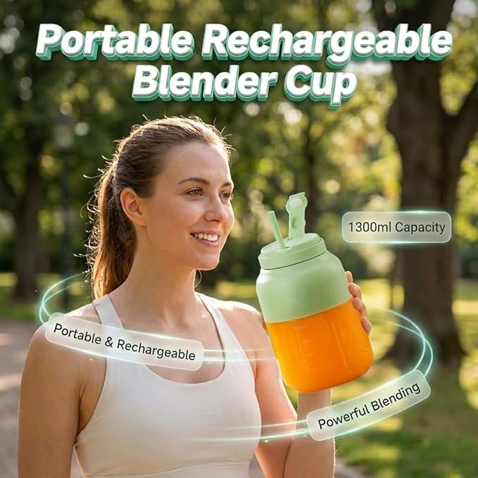 Portable Blender for Smoothies & Shakes – 43.96oz Personal Blender with 38-Blade Ice Crushing System, USB Type-C Rechargeable Travel Juicer Cup with Straw, Leakproof for Frozen Drinks & Juice (A-2pcs)
