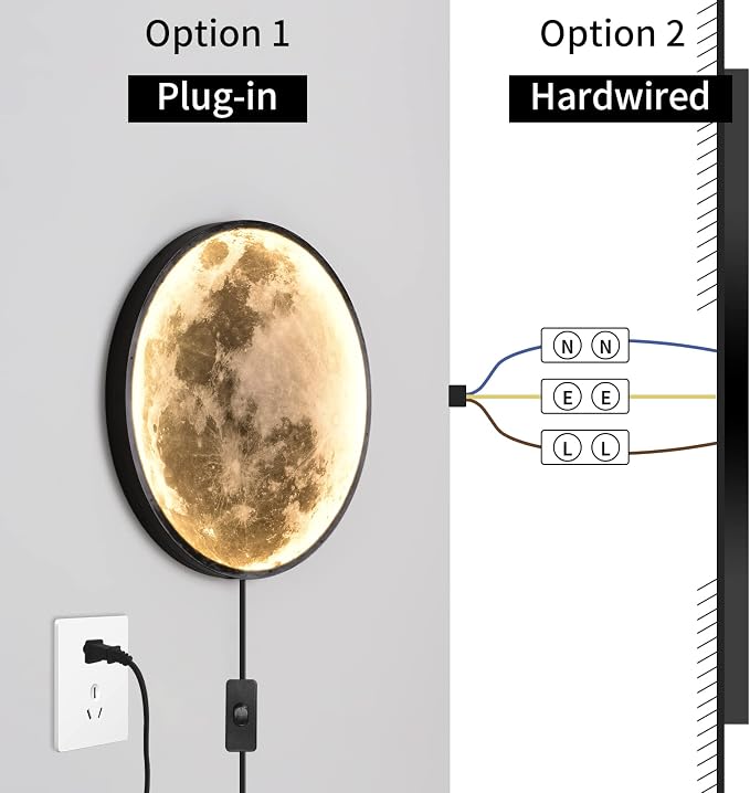 QIYIMEILUX Dimmable Moon Wall Sconce Plug in Modern LED Wall Light