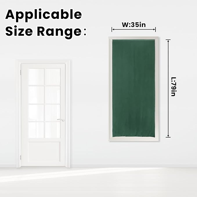 Blackout Curtains for Bedroom Stick On Curtains Window Shades Pull Down Blackout Window Cover No Drillng Self Adhesive Curtains No Rod Small Curtain, 35" W X 79" L, Dark Green, 1 Panel