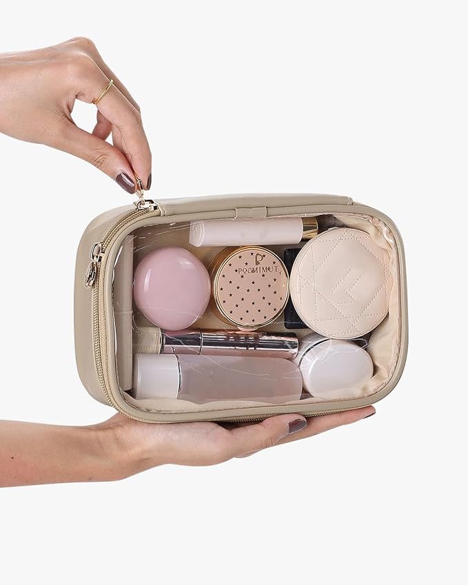 Pocmimut Makeup Bag,Small Makeup Pouch Clear Travel Cosmetic Bag Car Accessories Storage for Women,Travel Essentials Organizers,Apricot