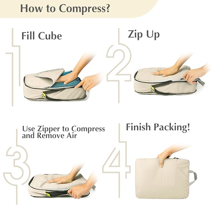 Gonex Compression Packing Cubes, 3pcs/4pcs Expandable Storage Travel Luggage Bags Organizers
