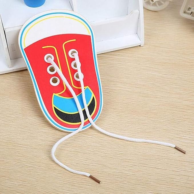Red Shoe Tying Practice, Wooden Learn to Tie Your Own Shoes Threading Lacing Shoes Training Early Learning Kits, Threading Lacing Shoes Training Board Early Learning, Shoe Fasteners and Laces