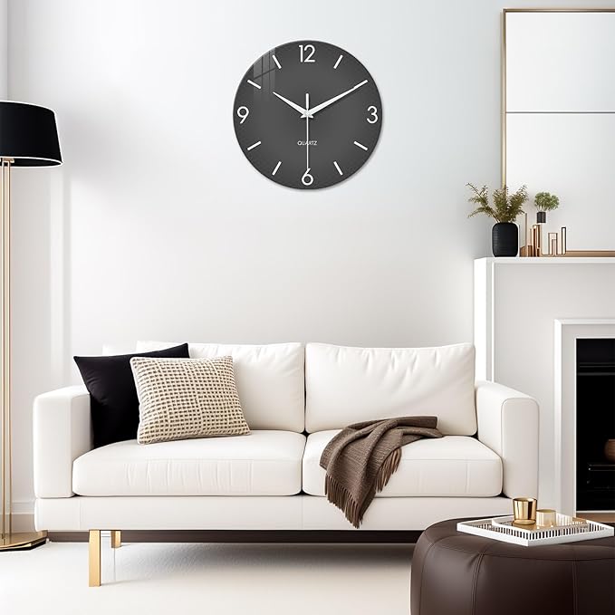 XFM Modern Wall Clock 24 Inch Large Grey Wall Clocks Battery Operated Gray