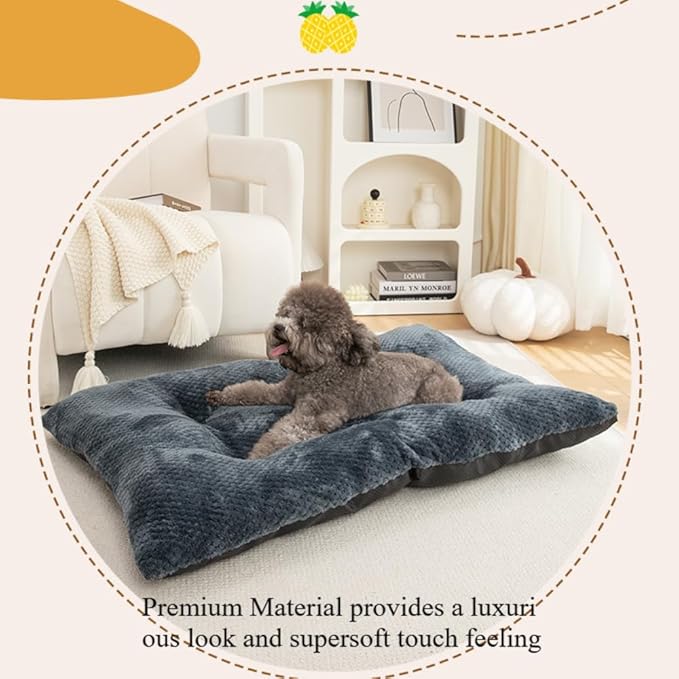 Washable Dog Bed for Large Breeds, Extra Cushioned Crate Mattress with Removable Fluffy Cover, Non-Slip Orthopedic Pet Pad, Machine Washable Kennel Mat(Pink,XL)