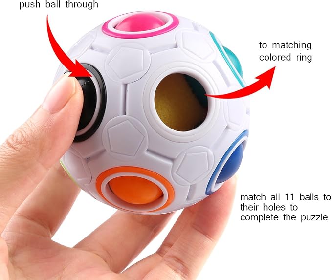 Coogam Rainbow Puzzle Ball with Pouch Color-Matching Puzzle Game Toy Stress Reliever Magic Ball Brain Teaser for Kids and Adults, Children, Boy, Girl Holiday