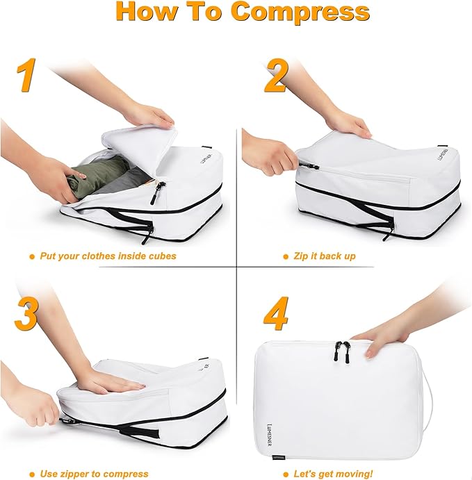 8 Set Compression Packing Cubes for Travel, Waterproof Luggage Organizers, Suitcase Organizer Set for Carry-On & Checked Baggage, Travel Accessories for Men & Women