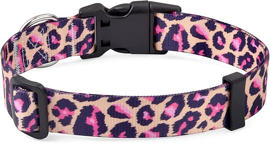Dog Collar with Bohemia Floral Tribal Geometric Patterns - Soft Ethnic Style Collar Adjustable for Small Medium Large Dogs(Pink Leopard,L)