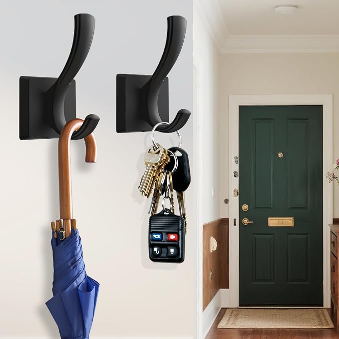 TOFIIGREM Black Coat Hooks for Wall Hanging, Bath Robe Hook Heavy Duty Thick