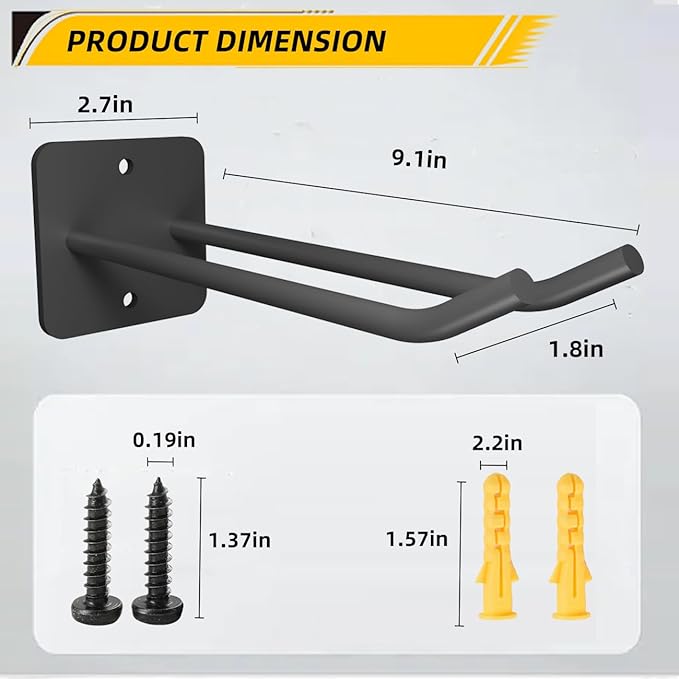 Garage Storage Hooks Heavy Duty Steel Tool Organizer Wall Mount Hangers Hooks Racks for Ropes Hoses and Garden Yard Tools Organization Holder Bulk Items Hanging Tool 9 Inch (2 PACK)