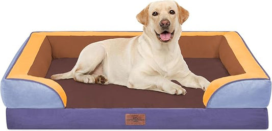 Comfort Expression Orthopedic Dog Bed for Extra Large Dogs 42x30 Inch, Waterproof Egg Crate Foam XL Pet Bed with Removable Bolsters, Dog Couch with Washable Cover & Non-Slip Bottom, Honey Lavender