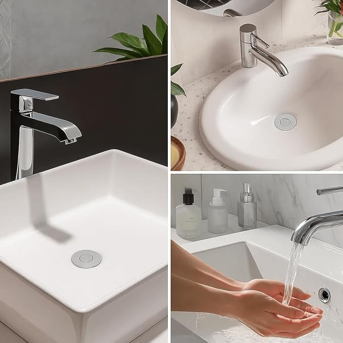 (All Metal) Bathroom Sink Stopper,Pop Up Drain for Bathroom Sink,Sink Stopper Hair Catcher,Silent Popper Core w/Removable Stainless Steel Filter Basket,Sink Drain Plug Fit for 1.05~2.0''Basin